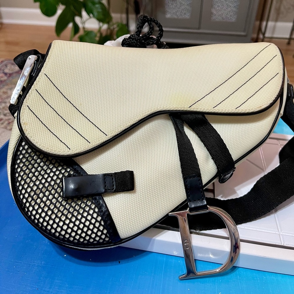 Dior Canvas Cream & Black Saddle Bag